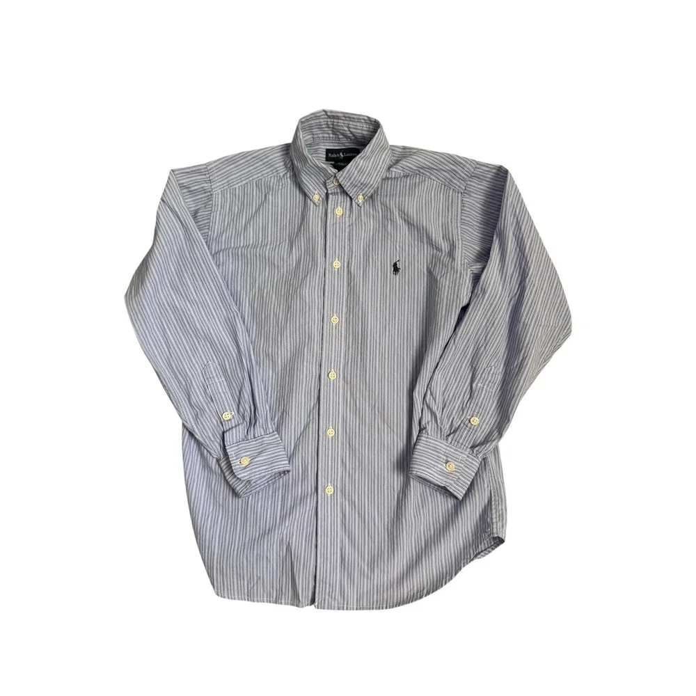 Ralph Lauren Kids Blue‎ White Striped Button Down Shirt Long Sleeve Size M 10-12